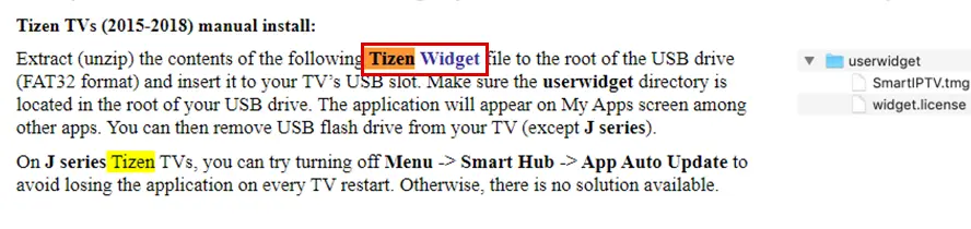 Sur le site officiel de Smart IPTV et télécharger le widget Tizen.